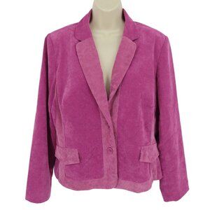 RQT Womens Large Purple Corduroy Collared Button Front Blazer Jacket Coat